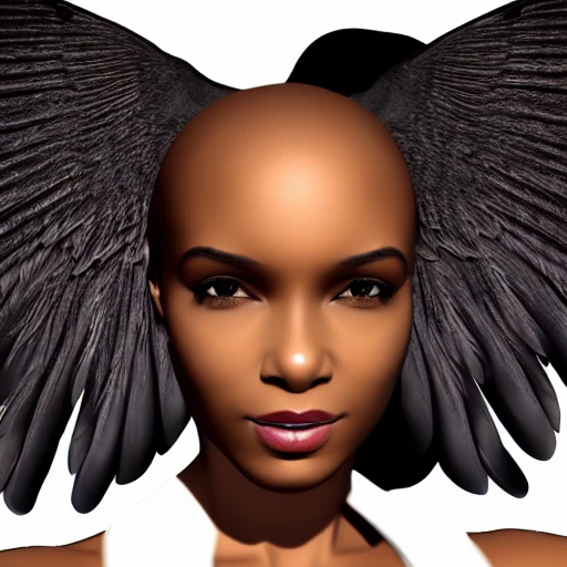 beatiful black woman, wings, 3d realistic