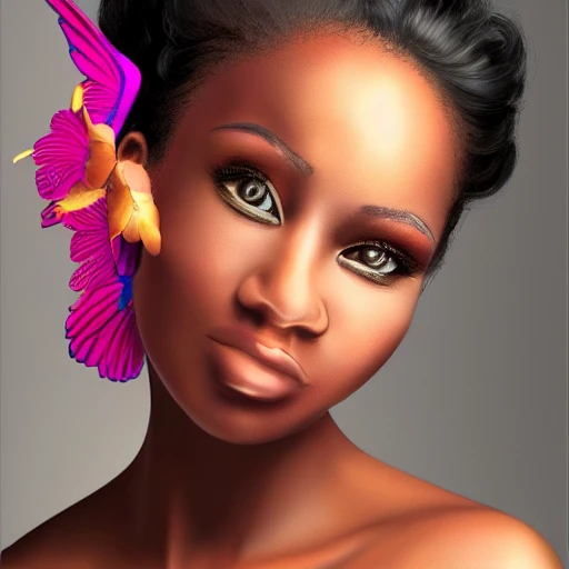 beatiful black woman portrait, high detailed, wings, realistic