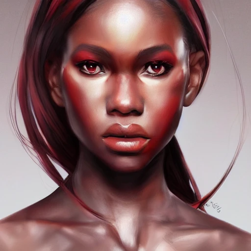 portrait of a beautiful black girl, warrior, red hair, hyper realistic, artstation