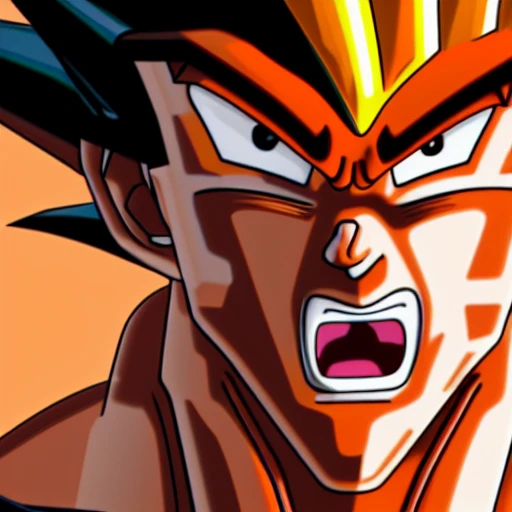 side close up portrait of goku detailed face, large muscles, 8 pecs, shiny, insanely realistic, chiseled jaw, very muscular, full body, dynamic standing pose, spotlight, cyberpunk city, wired, multicolored, vibrant high contrast, hyperrealistic, photografic, 8k, epic ambient light, octane render