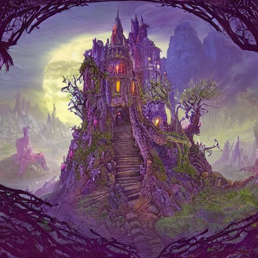 fantasy cat-stylized castle, entwined with nature, environment, complex, wide view + color pen and ink, illustration, realistic, maximalist, spectacular details, 8K, concept art, cinematic, atmospheric, epic composition, dramatic light, + vibrant colors, high contrast --ar 2:3 --v 4 --q 2 --v 4