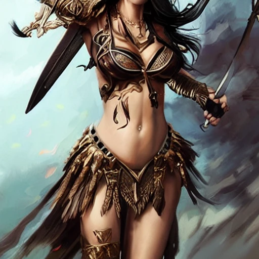 mdjrny-v4 style, princesses fight, Dynamic pose; Artgerm, Wlop, Greg Rutkowski; the perfect mix of Emily Ratajkowski, Ana de Armas, Kate Beckinsale, Kelly Brook and Adriana Lima as warrior princess; high detailed tanned skin; beautiful long hair, intricately detailed eyes; druidic leather vest; wielding an Axe; Attractive; Flames in background; Lumen Global Illumination, Lord of the Rings, Game of Thrones, Hyper-Realistic, Hyper-Detailed, 8k,