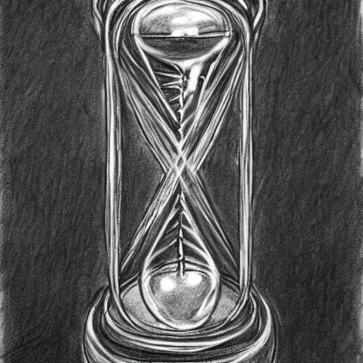 a huddled man trapped inside an hourglass, charcoal drawing, mood of terror, horror, fear, foreboding, r/art, trending on artstation, artistic composition