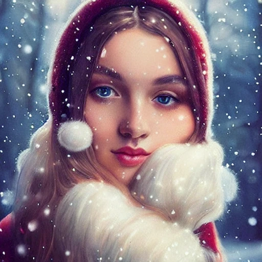 beautiful head portrait, Winter Christmas theme, golden age, sha ...