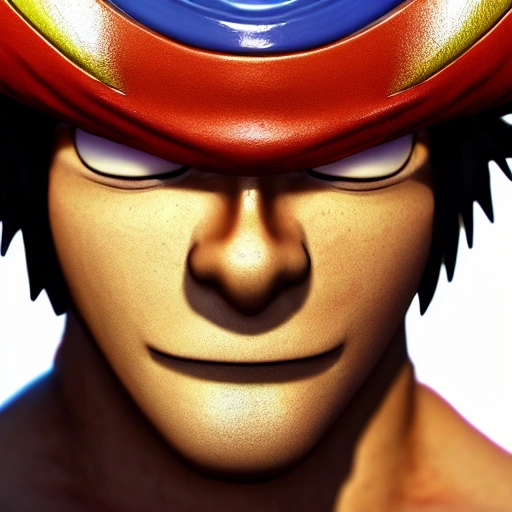 side close up portrait of luffy detailed face, large muscles, 8 pecs, shiny, insanely realistic, chiseled jaw, very muscular, full body, dynamic standing pose, spotlight, cyberpunk city, wired, multicolored, vibrant high contrast, hyperrealistic, photografic, 8k, epic ambient light, octane render