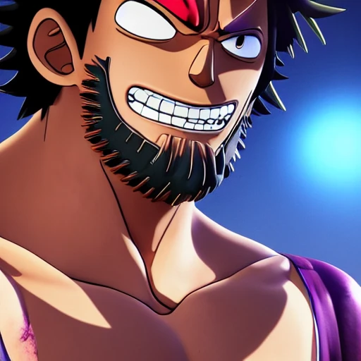 side close up portrait of luffy detailed face, large muscles, 8 pecs, shiny, insanely realistic, chiseled jaw, very muscular, full body, dynamic standing pose, spotlight, cyberpunk city, wired, multicolored, vibrant high contrast, hyperrealistic, photografic, 8k, epic ambient light, octane render