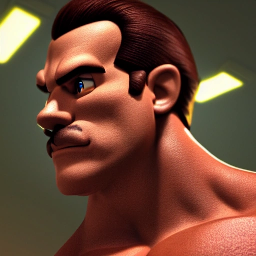 side close up portrait of Super Mario detailed face, large muscles, 8 pecs, shiny, insanely realistic, chiseled jaw, very muscular, full body, dynamic standing pose, spotlight, cyberpunk city, wired, multicolored, vibrant high contrast, hyperrealistic, photografic, 8k, epic ambient light, octane render, 712 x 430