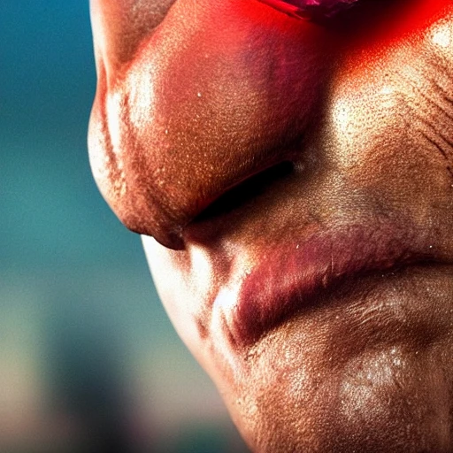 side close up portrait of Super Mario detailed face, large muscles, 8 pecs, shiny, insanely realistic, chiseled jaw, very muscular, full body, dynamic standing pose, spotlight, cyberpunk city, wired, multicolored, vibrant high contrast, hyperrealistic, photografic, 8k, epic ambient light, octane render, 712 x 430