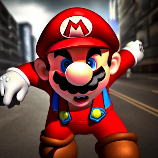 full body portrait of Super Mario detailed face, large muscles, 8 pecs, shiny, insanely realistic, chiseled jaw, very muscular, full body, dynamic standing pose, spotlight, cyberpunk city, wired, multicolored, vibrant high contrast, hyperrealistic, photografic, 8k, epic ambient light, octane render, 712 x 430