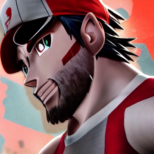 side close up portrait of ash Ketchum detailed face, large muscles, 8 pecs, shiny, insanely realistic, chiseled jaw, very muscular, full body, dynamic standing pose, spotlight, cyberpunk city, wired, multicolored, vibrant high contrast, hyperrealistic, photografic, 8k, epic ambient light, octane render, 712 x 430