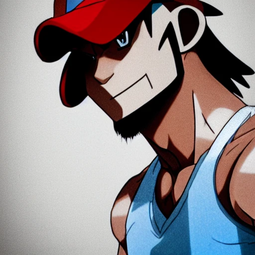 side close up portrait of ash Ketchum detailed face, large muscles, 8 pecs, shiny, insanely realistic, chiseled jaw, very muscular, full body, dynamic standing pose, spotlight, cyberpunk city, wired, multicolored, vibrant high contrast, hyperrealistic, photografic, 8k, epic ambient light, octane render, 712 x 430