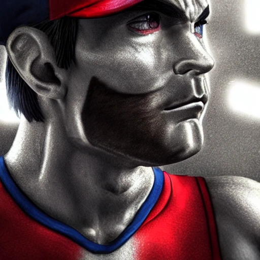 side close up portrait of ash Ketchum detailed face, large muscles, 8 pecs, shiny, insanely realistic, chiseled jaw, very muscular, full body, dynamic standing pose, spotlight, cyberpunk city, wired, multicolored, vibrant high contrast, hyperrealistic, photografic, 8k, epic ambient light, octane render, 712 x 430