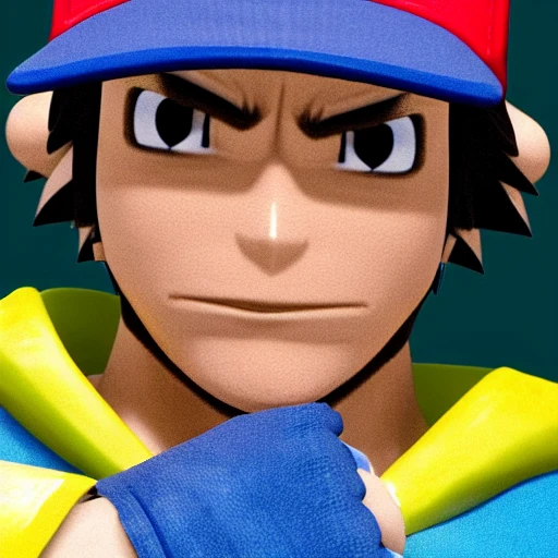 side close up portrait of ash Ketchum detailed face, wearing white and blue jacket with yellow lining, dark undershirt shirt, light washed jeans, and green gloves, large muscles, 8 pecs, shiny, insanely realistic, chiseled jaw, very muscular, full body, dynamic standing pose, spotlight, cyberpunk city, wired, multicolored, vibrant high contrast, hyperrealistic, photografic, 8k, epic ambient light, octane render, 712 x 430