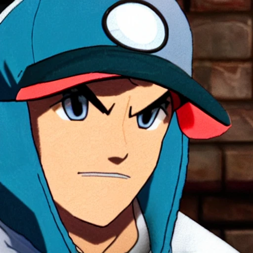 side close up portrait of ash Ketchum detailed face, wearing white and blue jacket with yellow lining, dark undershirt shirt, light washed jeans, and green gloves, large muscles, 8 pecs, shiny, insanely realistic, chiseled jaw, very muscular, full body, dynamic standing pose, spotlight, cyberpunk city, wired, multicolored, vibrant high contrast, hyperrealistic, photografic, 8k, epic ambient light, octane render, 712 x 430