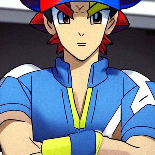 side close up portrait of ash Ketchum detailed face, wearing white and blue jacket with yellow lining, dark undershirt shirt, light washed jeans, and green gloves, large muscles, 8 pecs, shiny, insanely realistic, chiseled jaw, very muscular, full body, dynamic standing pose, spotlight, cyberpunk city, wired, multicolored, vibrant high contrast, hyperrealistic, photografic, 8k, epic ambient light, octane render, 712 x 430