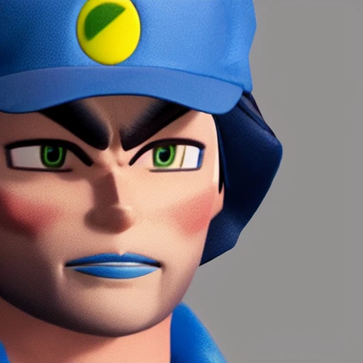 side close up portrait of ash Ketchum detailed face, wearing white and blue jacket with yellow lining, dark undershirt shirt, light washed jeans, and green gloves, large muscles, 8 pecs, shiny, insanely realistic, chiseled jaw, very muscular, full body, dynamic standing pose, spotlight, cyberpunk city, wired, multicolored, vibrant high contrast, hyperrealistic, photografic, 8k, epic ambient light, octane render, 712 x 430