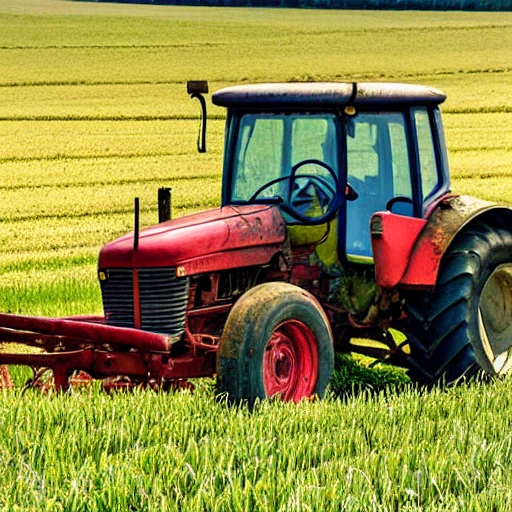 old tractor mowing a field