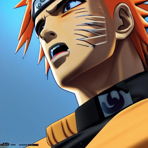 side close up portrait of Naruto detailed face, large muscles, 8 pecs, shiny, insanely realistic, chiseled jaw, very muscular, full body, dynamic standing pose, spotlight, cyberpunk city, wired, multicolored, vibrant high contrast, hyperrealistic, photografic, 8k, epic ambient light, octane render, 712 x 430