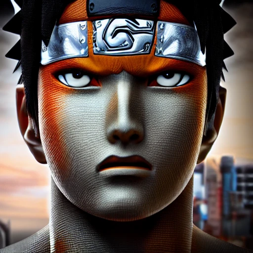 side close up portrait of Naruto detailed face, large muscles, 8 pecs, shiny, insanely realistic, chiseled jaw, very muscular, full body, dynamic standing pose, spotlight, cyberpunk city, wired, multicolored, vibrant high contrast, hyperrealistic, photografic, 8k, epic ambient light, octane render, 712 x 430