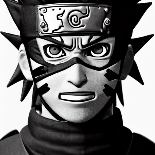 side close up portrait of Naruto wearing black and white ninja s