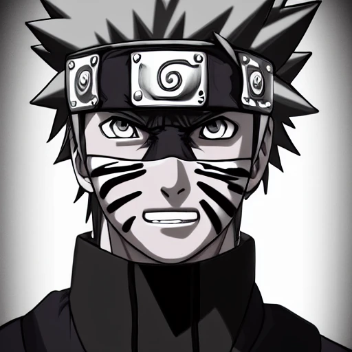 side close up portrait of Naruto wearing black and white ninja s