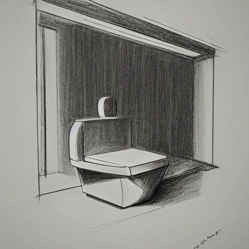 A giant head sitting in a toilet,Glowing,Pencil Sketch,Edward Hopper,Marcel Breuer,Grainy, Trippy