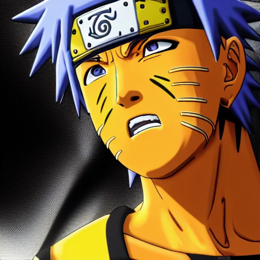 side close up portrait of Naruto, looking at camera, insanely realistic ,highly detailed face, large muscles, 8 pecs, shiny, insanely realistic, chiseled jaw, very muscular, full body, dynamic standing pose, spotlight, cyberpunk city, wired, multicolored, vibrant high contrast, hyperrealistic, photografic, 8k, epic ambient light, octane render, 712 x 430, 