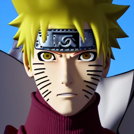 side close up portrait of Naruto, looking at camera, insanely realistic ,highly detailed face, large muscles, 8 pecs, shiny, insanely realistic, chiseled jaw, very muscular, full body, dynamic standing pose, spotlight, cyberpunk city, wired, multicolored, vibrant high contrast, hyperrealistic, photografic, 8k, epic ambient light, octane render, 712 x 430, 