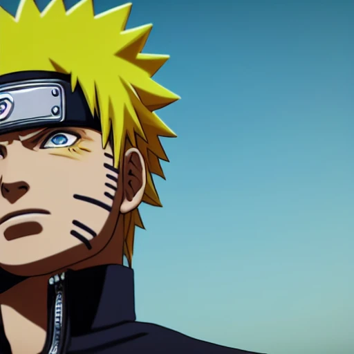 side close up portrait of Naruto, looking at camera, insanely realistic ,highly detailed face, large muscles, 8 pecs, shiny, insanely realistic, chiseled jaw, very muscular, full body, dynamic standing pose, spotlight, cyberpunk city, wired, multicolored, vibrant high contrast, hyperrealistic, photografic, 8k, epic ambient light, octane render, 712 x 430, 