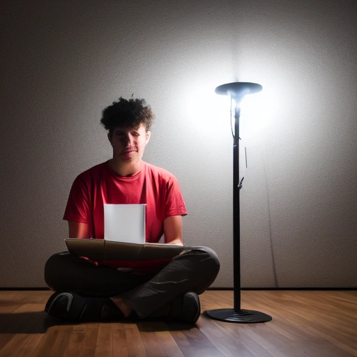 person studying in a cozy dark room with one light source, epic ambient light, 8k