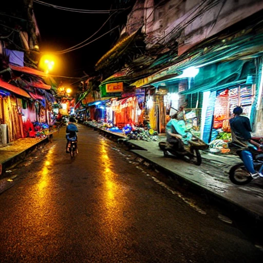 Vietnam, street, midnight, moon, 3D