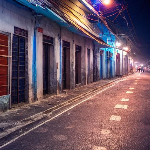 
Vietnam, side street, midnight, full moon, 3D, no people, big view