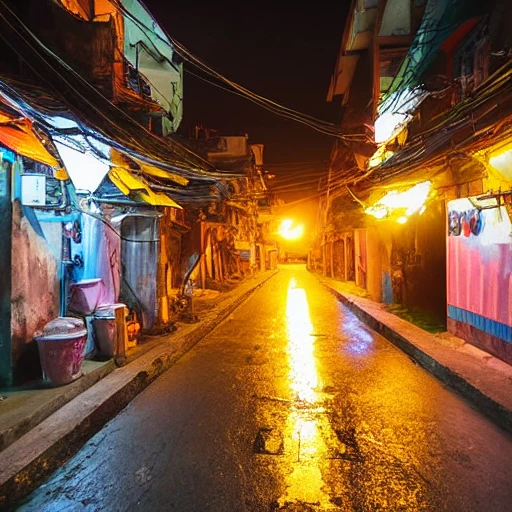 
Vietnam, side street, midnight, full moon, 3D, no people, view from above