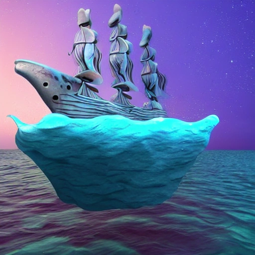 deep sea, falling ship, 3D