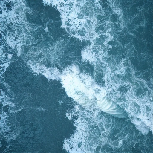 deep sea, sinking ship, 3D, view from above, storm