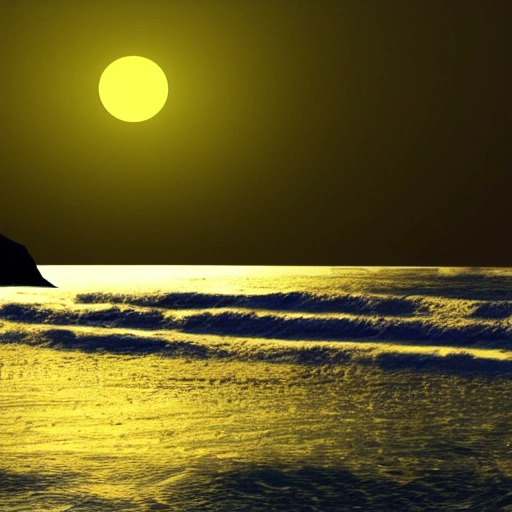 sea, 3D, night, full moon, big wave