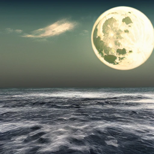 sea, 3D, night, full moon, big waves