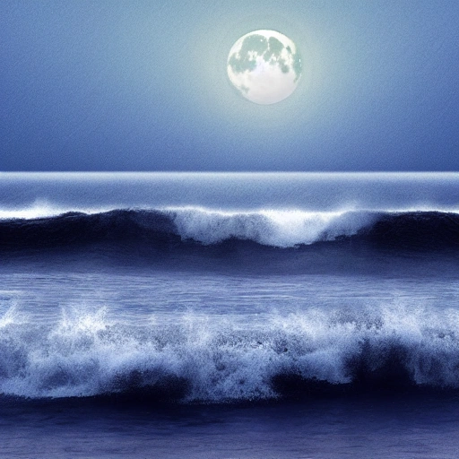 sea, 3D, night, full moon, big waves