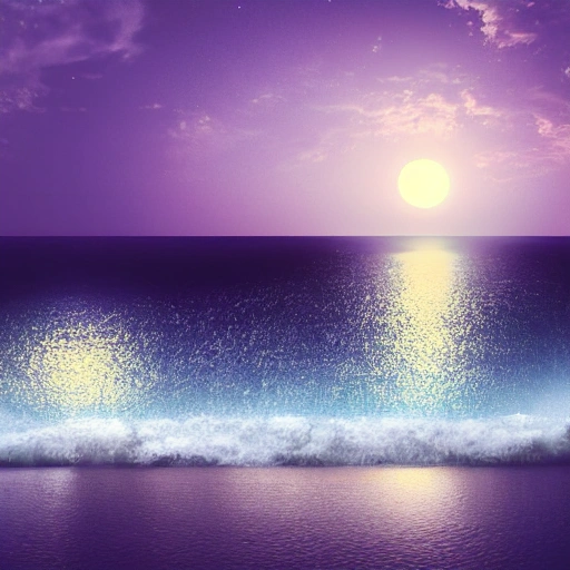 sea, 3D, night, full moon, big waves, big view