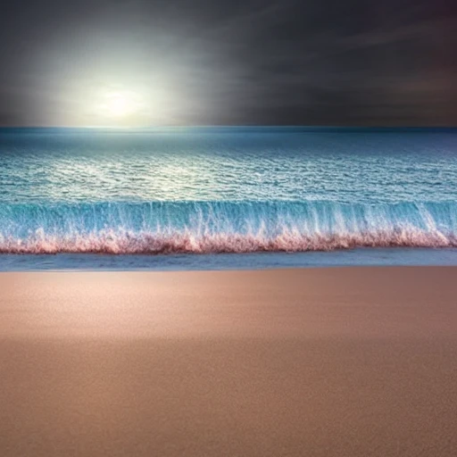 sea, 3D, night, full moon, big waves, big view