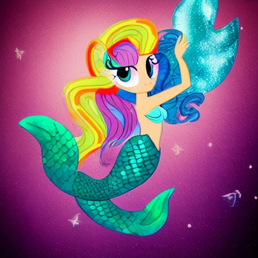 mermaid (My Little Pony), with a fish tale and fish fins, horse tale, showing full body, seahorse body, in the style of (The Little Mermaid) and the and the style of (Bonnie Zacherle), (Lisa Frank) a mermaid flying through space #aitextpromptgenerator #aitextpromptgen #aigentools, Visual Novel, Painting, Fine Art, Acrylic Paint, Splatter Paint, Spray Paint, Colorful, Neon, Electric Colors, High Contrast, Technicolor, 2D, flat, 4k, HD, HDR, Happy, Good, Divine, Perfectionism, De-Noise, Cel Shading, in a symbolic and meaningful style, insanely detailed and intricate, hypermaximalist, elegant, ornate, super detailed, symmetrical and coherent, centered, symmetry, painted, intricate, beautiful, rich deep colors masterpiece, sharp focus, ultra detailed, in the style of dan mumford and marc simonetti, perfect composition, beautiful, detailed intricate, insanely detailed, trending on artstation, 8 k artistic, concept art, soft natural volumetric cinematic perfect light, chiaroscuro, award - winning, masterpiece, oil painting, painting on smooth flat paper,  raphael, caravaggio, greg rutkowski, beeple, beksinski, giger[blurry, horse legs, photo, photography, 3d, canvas, canvas frame texture, Ugly, Morbid, Extra fingers, Poorly drawn hands, Mutation, Blurry, Extra limbs, Gross proportions, Missing arms, Mutated hands, Long neck, Duplicate, Mutilated, Mutilated hands, Poorly drawn face, Deformed, Bad anatomy, Cloned face, Malformed limbs, Missing legs, Too many fingers]