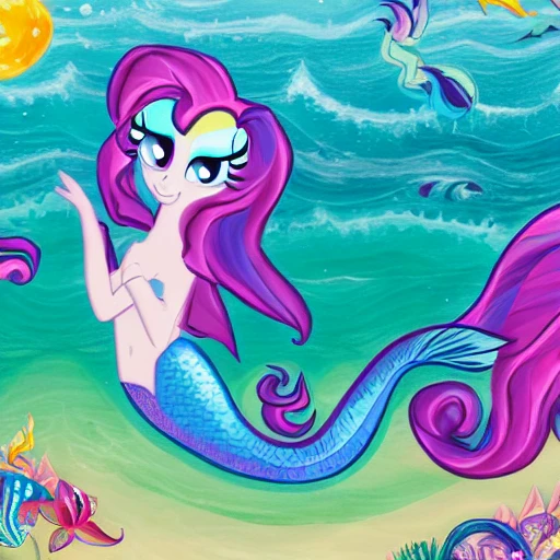 mermaid (My Little Pony), with a fish tale and fish fins, horse tale, showing full body, seahorse body, in the style of (The Little Mermaid) and the and the style of (Bonnie Zacherle), (Lisa Frank) a mermaid flying through space #aitextpromptgenerator #aitextpromptgen #aigentools, Visual Novel, Painting, Fine Art, Acrylic Paint, Splatter Paint, Spray Paint, Colorful, Neon, Electric Colors, High Contrast, Technicolor, 2D, flat, 4k, HD, HDR, Happy, Good, Divine, Perfectionism, De-Noise, Cel Shading, in a symbolic and meaningful style, insanely detailed and intricate, hypermaximalist, elegant, ornate, super detailed, symmetrical and coherent, centered, symmetry, painted, intricate, beautiful, rich deep colors masterpiece, sharp focus, ultra detailed, in the style of dan mumford and marc simonetti, perfect composition, beautiful, detailed intricate, insanely detailed, trending on artstation, 8 k artistic, concept art, soft natural volumetric cinematic perfect light, chiaroscuro, award - winning, masterpiece, oil painting, painting on smooth flat paper,  raphael, caravaggio, greg rutkowski, beeple, beksinski, giger[blurry, horse legs, photo, photography, 3d, canvas, canvas frame texture, Ugly, Morbid, Extra fingers, Poorly drawn hands, Mutation, Blurry, Extra limbs, Gross proportions, Missing arms, Mutated hands, Long neck, Duplicate, Mutilated, Mutilated hands, Poorly drawn face, Deformed, Bad anatomy, Cloned face, Malformed limbs, Missing legs, Too many fingers]
{"seed": "278062555",
"steps": 150,
"width": 512,
"height": 512,
"version": "SD1.4_SH",
"sampler_name": "k_dpm_2",
"guidance_scale": 7.5}