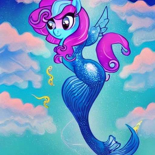 mermaid (My Little Pony), with a fish tale and fish fins, horse tale, showing full body, seahorse body, in the style of (The Little Mermaid) and the and the style of (Bonnie Zacherle), (Lisa Frank) a mermaid flying through space #aitextpromptgenerator #aitextpromptgen #aigentools, Visual Novel, Painting, Fine Art, Acrylic Paint, Splatter Paint, Spray Paint, Colorful, Neon, Electric Colors, High Contrast, Technicolor, 2D, flat, 4k, HD, HDR, Happy, Good, Divine, Perfectionism, De-Noise, Cel Shading, in a symbolic and meaningful style, insanely detailed and intricate, hypermaximalist, elegant, ornate, super detailed, symmetrical and coherent, centered, symmetry, painted, intricate, beautiful, rich deep colors masterpiece, sharp focus, ultra detailed, in the style of dan mumford and marc simonetti, perfect composition, beautiful, detailed intricate, insanely detailed, trending on artstation, 8 k artistic, concept art, soft natural volumetric cinematic perfect light, chiaroscuro, award - winning, masterpiece, oil painting, painting on smooth flat paper,  raphael, caravaggio, greg rutkowski, beeple, beksinski, giger[blurry, horse legs, photo, photography, 3d, canvas, canvas frame texture, Ugly, Morbid, Extra fingers, Poorly drawn hands, Mutation, Blurry, Extra limbs, Gross proportions, Missing arms, Mutated hands, Long neck, Duplicate, Mutilated, Mutilated hands, Poorly drawn face, Deformed, Bad anatomy, Cloned face, Malformed limbs, Missing legs, Too many fingers]
{"seed": "278062555",
"steps": 150,
"width": 1024,
"height": 1024,
"version": "SD1.4_SH",
"sampler_name": "k_dpm_2",
"guidance_scale": 7.5}