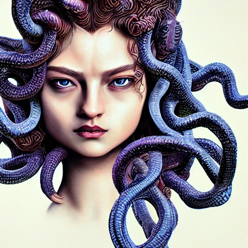 medusa,8k, realistic, highly detailed, centered image, , Cold Color Palette, Artstation