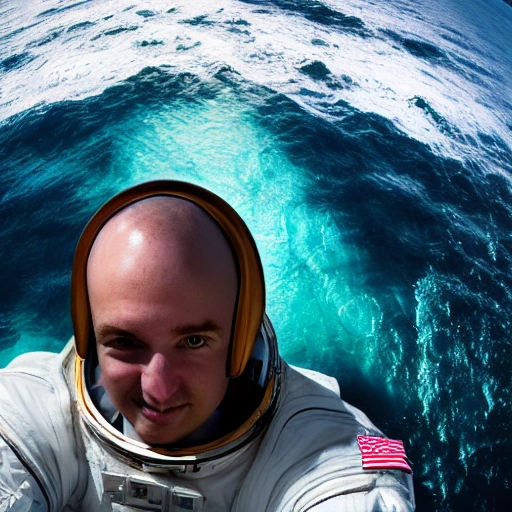 astronaut in the ocean, epic ambient light, background is a face of a white man, 8k, ultra hd, insanely highly realisitc, 