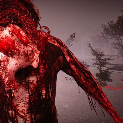 gore, bloody, red blood, head blown off, 8k, insanely highly realistic, epic ambient lighting, high graphics