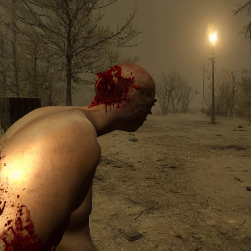 gore, bloody, red blood, head blown off, 8k, insanely highly realistic, epic ambient lighting, high graphics