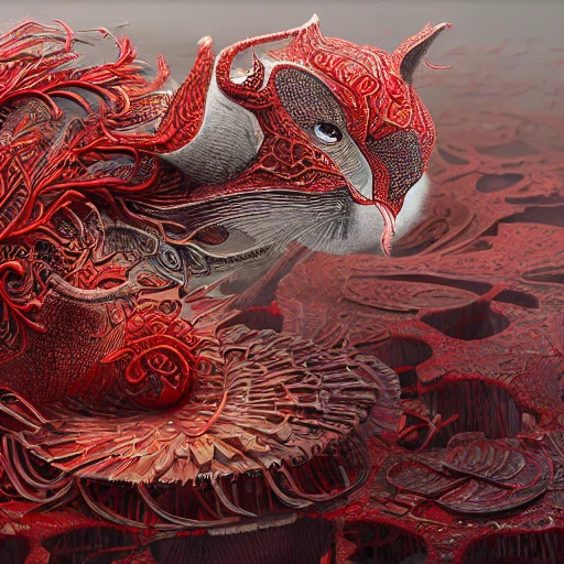 red, Detailed and Intricate, Surrealist CGI, Digital Art, Hard Edge Painting, Very highly detailed, computer security