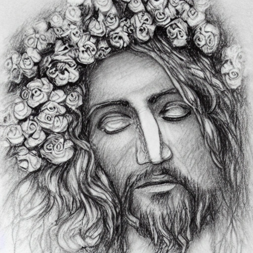 Christ en extase; dans un cadre de fleurs colorées, , Pencil Sketch