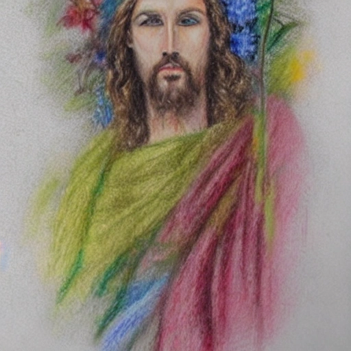 Christ en extase; dans un cadre de fleurs colorées, , Pencil Sketch, Oil Painting